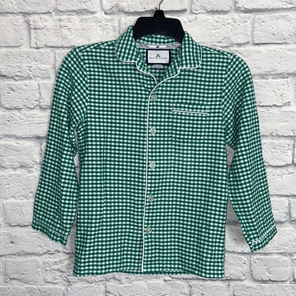 Petite Plume size 10 Green Gingham Classic Flannel Pajama Shirt